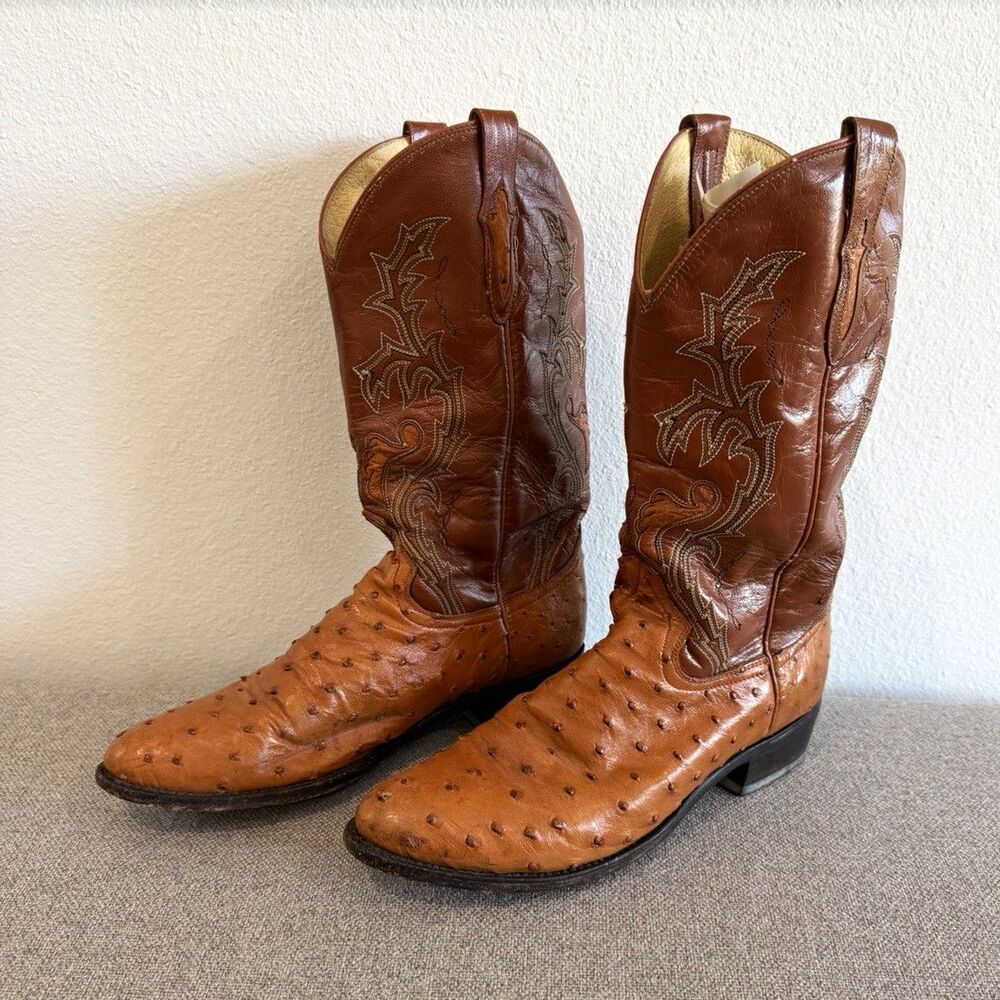 Dan Post DP 2303 R Men's Western Cowboy Boots Brown Ostrich-Embossed 10 D